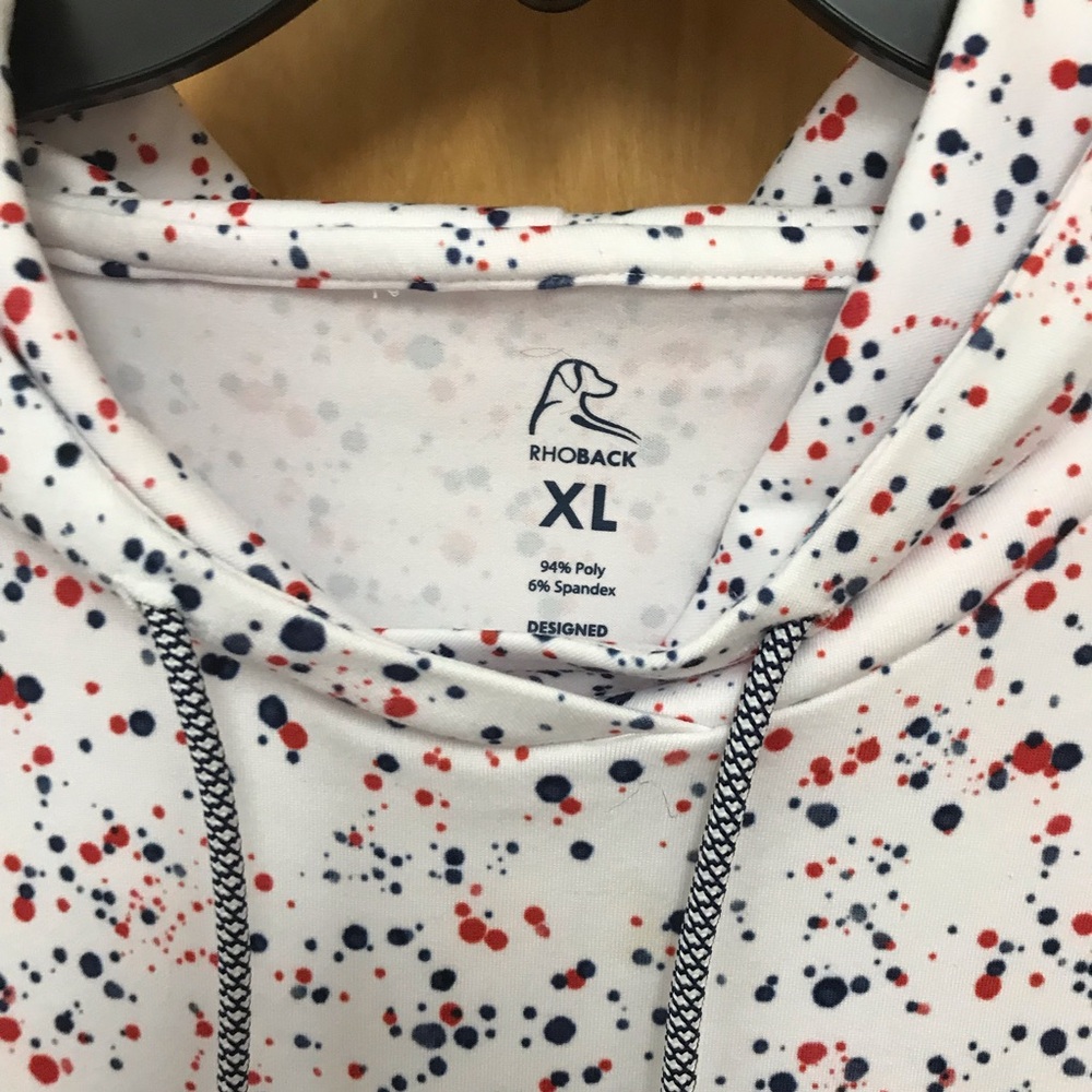 RHOBACK Men’s Hoodie XL - White with Red and Blue Splatter Print EUC - Picture 3 of 11